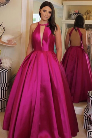 Sexy Plunging V Neckline Satin Ball Gown Evening Dress Backless Prom SJSPKGFD3CE