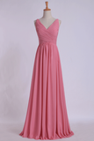 Prom Dresses A Line V Neck Chiffon Floor Length