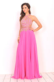 V Neck Prom Dresses Chiffon With Beading Open Back