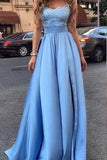 Sexy Cheap Appliques Long Blue Charming Sweetheart A-Line Floor-Length Prom Dresses JS225