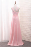 Chiffon Bridesmaid Dresses Scoop A Line Floor Length With Ruffles And Slit