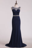 Prom Dresses Scoop Column Sweep Train Spandex With Beads