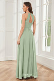 A-line Floor-length Halter Chiffon Bridesmaid Dresses