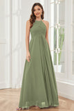 A-line Floor-length Halter Chiffon Bridesmaid Dresses