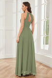 A-line Floor-length Halter Chiffon Bridesmaid Dresses