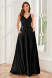 A-line Straps Velvet Bridesmaid Dresses with Slit