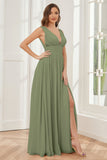 V-neck Split Chiffon Long Bridesmaid Dresses