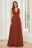 V-neck Split Chiffon Long Bridesmaid Dresses