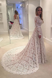 Soft Lace Wedding Dresses A Line Long Sleeves High Neck