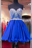 A-Line Royal Blue Shining Sweetheart Beading Short Mini Homecoming Dresses JS342