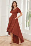 A-line Short Sleeves High Low Chiffon Bridesmaid Dresses