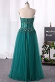 Strapless Prom Dresses A Line Tulle With Applique And Slit