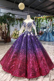 Ball Gown Ombre Sparkly Long Sleeve Sequins Prom Dresses, Quinceanera Dresses SJS15066