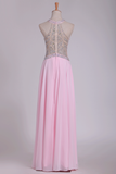 Halter A Line Prom Dresses Beaded Bodice Chiffon Floor Length