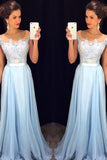 Scoop Cap Sleeves Prom Dresses Chiffon With Applique Floor Length