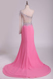 One Sleeve Prom Dresses Mermaid Chiffon With Slit And Rhinestones