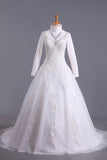 Muslim Wedding Dress Sweetheart A Line Court Train With Applique & Sash Beaded