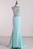 Spandex Scoop Prom Dresses Mermaid With Beading Open Back