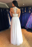 Unique A Line Colorful Beads Chiffon White Formal Dresses, Prom Evening Dresses SJS15539