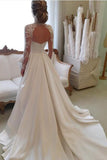 High Neck Open Back Long Sleeves Wedding Dresses A Line Satin