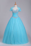 Quinceanera Dresses Sweetheart Tulle With Beads And Ruffles Ball Gown