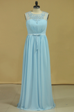 Plus Size Scoop A Line Evening Dresses Chiffon With Ruffles And Sash