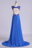 V-Neck Prom Dresses A Line Chiffon With Beading