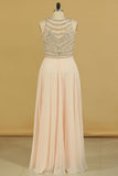 Prom Dresses Scoop Beaded Bodice A Line Chiffon Floor Length