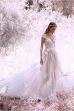 Princess Ivory Cap Sleeve Tulle Long Cheap Wedding Dresses