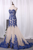 Mermaid Sweetheart Prom Dresses Tulle With Applique Sweep Train