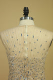 Sleeveless Mermaid Prom Dresses Beaded With A Starburst Of Bugle Beads And Clear Crystals Tulle