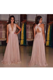 Evening Dresses V Neck Open Back Chiffon With Ruffles A Line