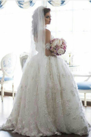 Off The Shoulder Wedding Dresses A Line Tulle With Applique Floor Length