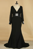 Black Sweep/Brush V Neck Sheath/Column Chiffon Evening Dresses