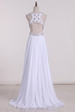 Open Back Scoop Prom Dresses A Line Chiffon With Beading