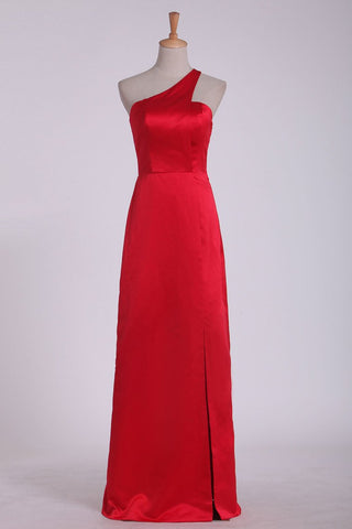 One Shoulder With Slit Prom Dresses Sheath Floor Length