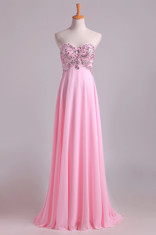 New Prom Dresses Sweetheart Chiffon With Beading Floor Length