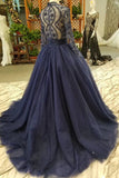 Evening Dresses A-Line V-Neck Long Sleeves Tulle Sweep/Brush With Zipper Ack