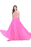 V Neck Prom Dresses Chiffon With Beading Open Back