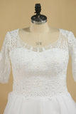 Mid-Length Sleeves Scoop Wedding Dresses A Line With Applique Organza