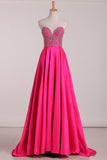 Sweetheart Beaded Bodice Prom Dresses A Line Chiffon Sweep Train