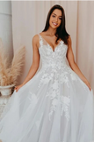 Romantic V Neckline Backless Wedding Dress Appliqued Ball Gown Bridal SJSPSMCZA6Q