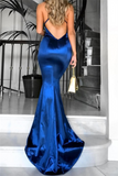 Sheath Royal Blue Long Open Back Sexy Prom Dresses Evening Dresses