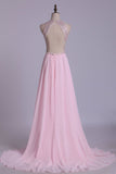 Heavily Beaded Bodice Scoop A Line Prom Dresses Chiffon Open Back