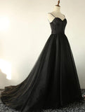 Charming Black Spaghetti Straps Sweetheart Tulle Evening Dresses, Formal SJS20398