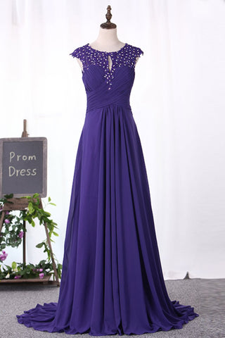 Scoop Prom Dresses A Line Chiffon With Ruffles And Applique