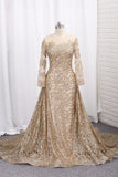 Bling Bling Evening Dresses Mermaid Scoop Sweep/Brush Sequins Lace With Rhinestones