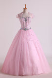 Sweetheart Beaded Bodice Quinceanera Dresse Tulle Floor Length