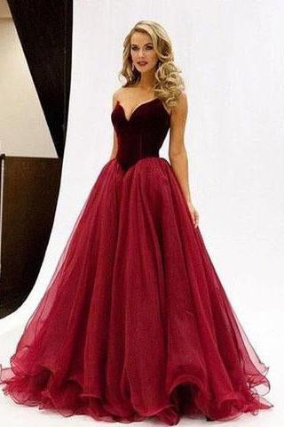 Charming V-Neck A-Line Organza Backless Strapless Noble Long Red Fashion Prom Dresses JS44