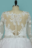 Plus Size Wedding Dresses Long Sleeves Bateau A Line Tulle With Applique